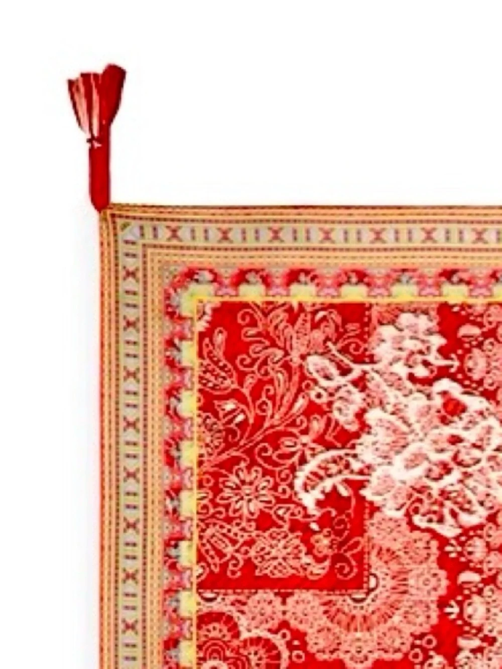 NEW Johnny Was Red Lace Silk Scarf Braided Tassels Red Cream Large 44